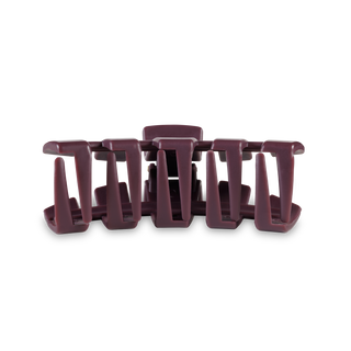 TELETIES classic medium hair clips in burgundy color arranged in a row on white background