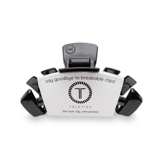 TELETIES hair clip in black with white packaging displaying brand logo and tagline