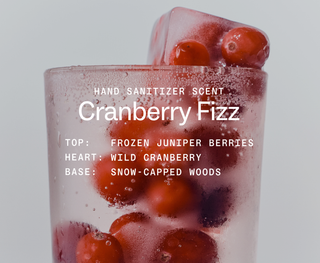 Frosty glass filled with fresh cranberries and ice, evoking a crisp cranberry fizz scent.