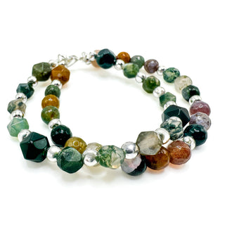 Desert Bloom Bracelet featuring multi-colored gemstone beads and silver accents on white background.