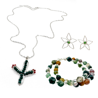 Alegria Accessories Desert Bloom Bracelet set with beaded bracelet, cactus pendant necklace, and flower earrings.