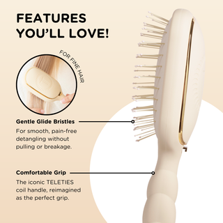 TELETIES detangler hair brush with gentle glide bristles and comfortable grip handle for fine hair