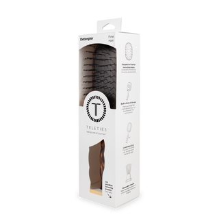 TELETIES Detangler hair brush in tortoiseshell pattern displayed in white retail packaging box.