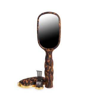 TELETIES detangler hair brush with tortoise pattern handle and matching compact mirror