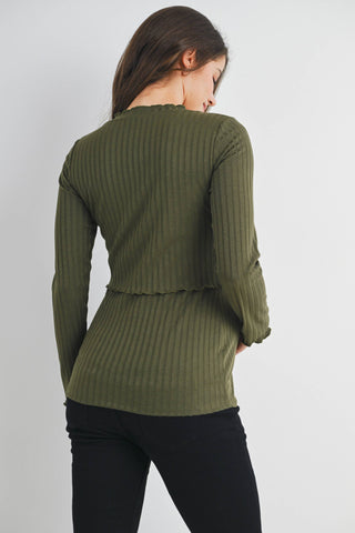 Olive Ribbed Knit Nursing Maternity Top