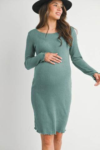 Teal Ribbed Long Sleeve Sweater Dress