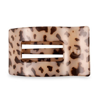 TELETIES flat rectangle hair clip with tortoiseshell pattern and spiral hair tie on white background