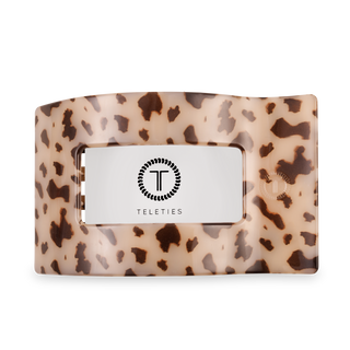 TELETIES large flat rectangle hair clip in blonde tortoise pattern with brand logo