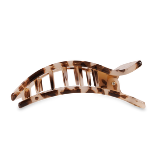 TELETIES flat rectangle hair clip with tortoiseshell pattern and curved design on white background