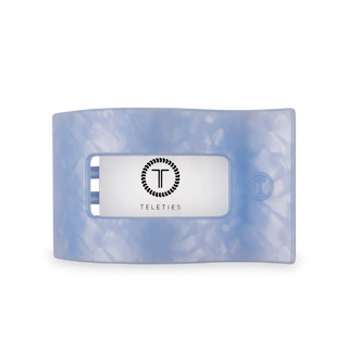 TELETIES flat rectangle hair clip in translucent blue packaging with brand logo