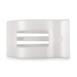 White rectangular hair clip with rounded edges on transparent background