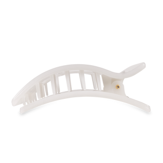 Large flat rectangle hair clip in white coconut color with ribbed texture design