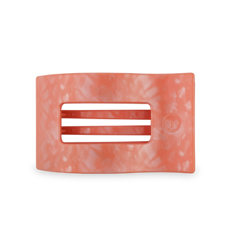 TELETIES flat rectangle hair clip in coral pink marble pattern with ridged grip surface