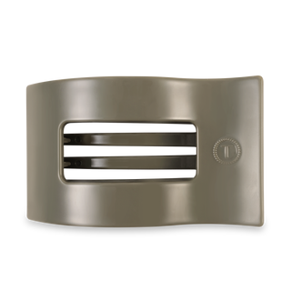 TELETIES flat rectangle hair clip in sage green with tortoiseshell pattern accent stripes