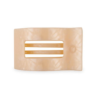 TELETIES flat rectangle hair clip in translucent beige with ribbed texture and clear window detail.