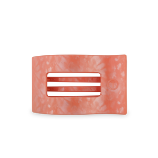 TELETIES flat rectangle hair clip in coral-pink translucent resin with ventilation slots