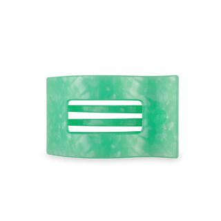 TELETIES flat rectangle hair clip in translucent green marble pattern on white background