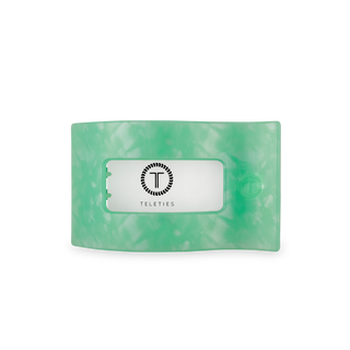 TELETIES flat rectangle hair clip in translucent green marble pattern with brand logo