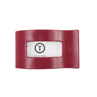TELETIES medium flat rectangle hair clip in glossy red finish with brand logo