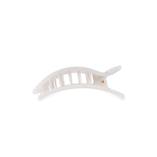 White curved hair clip with textured grip pattern on transparent background