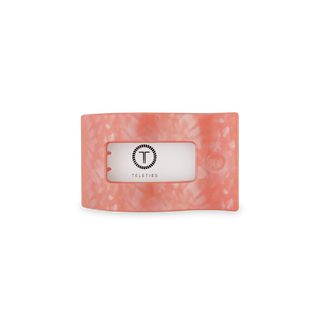 TELETIES flat rectangle hair clip in coral pink translucent resin with brand logo