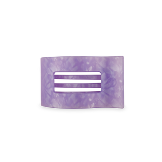 Purple marbled rectangular hair clip with horizontal slats and rounded edges on white background