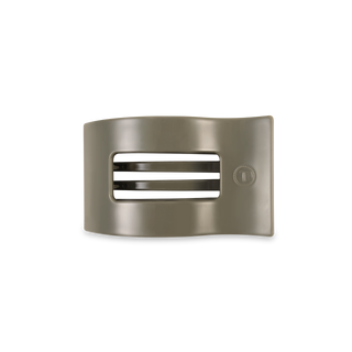 TELETIES flat rectangle hair clip in sage green with tortoiseshell pattern and gold accents