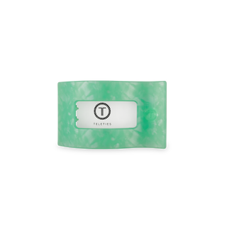 TELETIES flat rectangle hair clip in translucent green marble pattern with brand logo