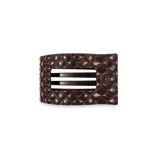 TELETIES quilted rectangular hair clip with geometric diamond pattern and metal accent stripe