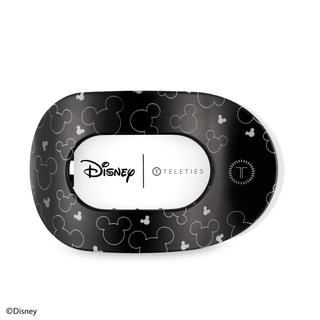 TELETIES Disney Spotlight large flat round hair clip with Mickey Mouse pattern on black background
