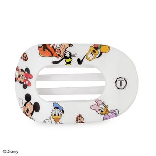 TELETIES large flat round hair clip featuring colorful Disney Mickey and Friends character pattern on white background