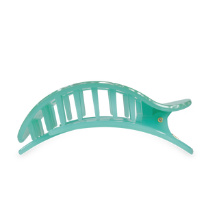 TELETIES flat round hair clip in translucent mint green with ribbed texture design