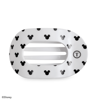White hair clip with black Mickey Mouse head pattern and oval shape with slots
