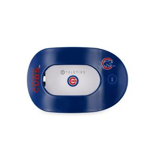 TELETIES flat round hair clip in Chicago Cubs team colors with logo branding