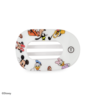 TELETIES flat round hair clip featuring colorful Disney Mickey and Friends character pattern on white background