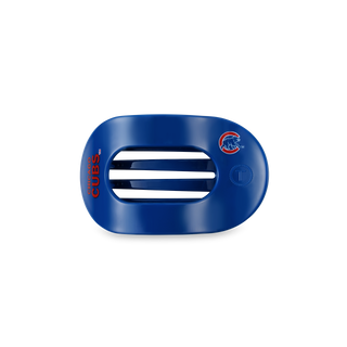 Blue oval hair clip with Chicago Cubs logo and ventilation slats