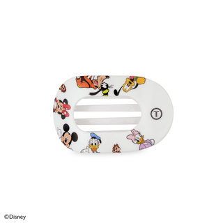 White oval hair clip with colorful Disney Mickey and Friends character pattern
