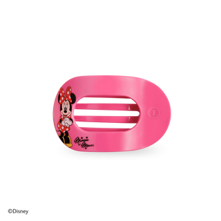 Pink Minnie Mouse flat round hair clip with Disney character design and signature bow