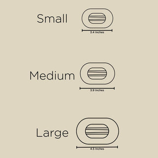 Three oval hair clips shown in small, medium, and large sizes with measurement specifications.
