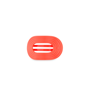 TELETIES flat round hair clip with ribbed texture and black corner accents on white background