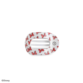 TELETIES flat round hair clip with red and white Minnie Mouse bow pattern on white background