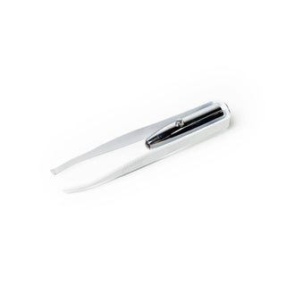 Sleek silver light-up tweezer with LED illumination for precision grooming and hair removal.