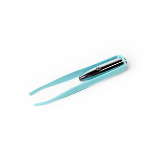 Light up tweezer with metallic precision tips and translucent handle for enhanced visibility and accuracy.