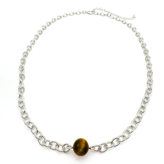 Silver chain necklace with single round gemstone bead accent by Alegria Accessories Inc.