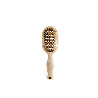 TELETIES Mini Vented Brush with twisted handle, gold-toned vented bristle pad, and cream finish.