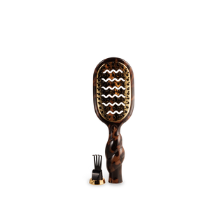 TELETIES Mini Vented Brush with twisted handle, gold cushion base, and included cleaning tool.