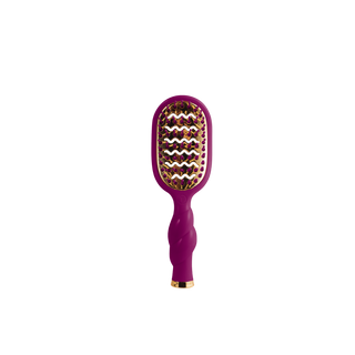 TELETIES Mini Vented Hair Brush with gold cushion base, purple bristles, and ergonomic handle.