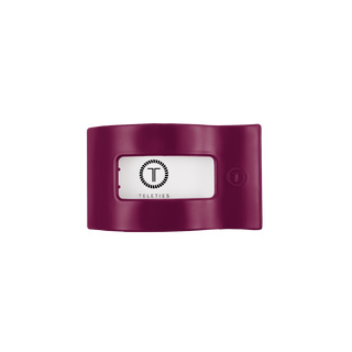 TELETIES small flat rectangle hair clip in a rich berry shade with branded logo window