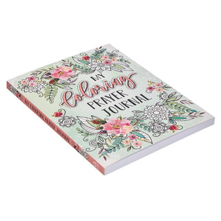 Floral-decorated coloring prayer journal book with pink flowers and decorative text on white cover