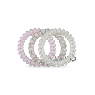 TELETIES hair ties in iridescent beaded design with translucent pink and clear colors